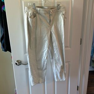 Chico’s Platinum silver sheen crop jeans